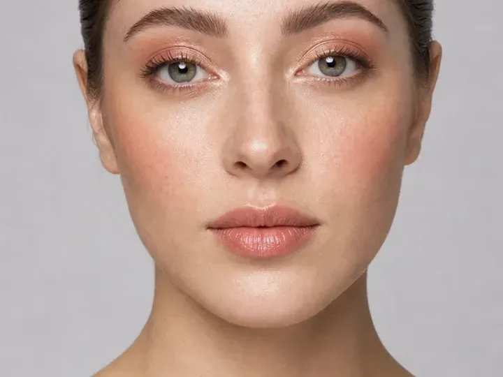 Step 8 of Warm Peach Makeup for Fair Skin, showing the completed Warm Peach Makeup for Fair Skin reads as fresh satin in front-facing light without overloaded corrections.