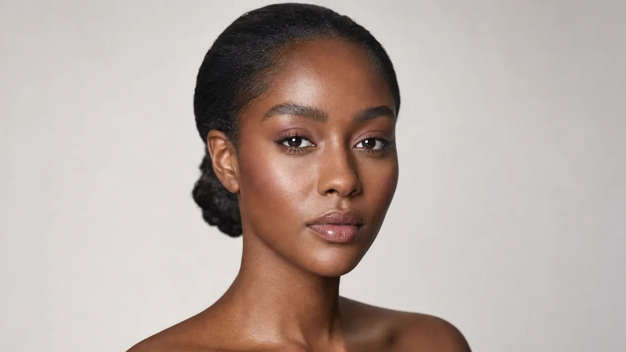 AI visualization of wearable clean makeup look showing neutral tan, clear rose, and a clean satin finish.